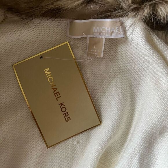 Michael Kors Faux Fur Vest Large Cream Waterfall Sweater Removable Collar NWT - Picture 6 of 10
